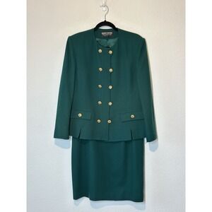 Herbert Grossman 100% Wool Skirt Suit Size 14 Green 2-Piece Set Skirt & Jacket
